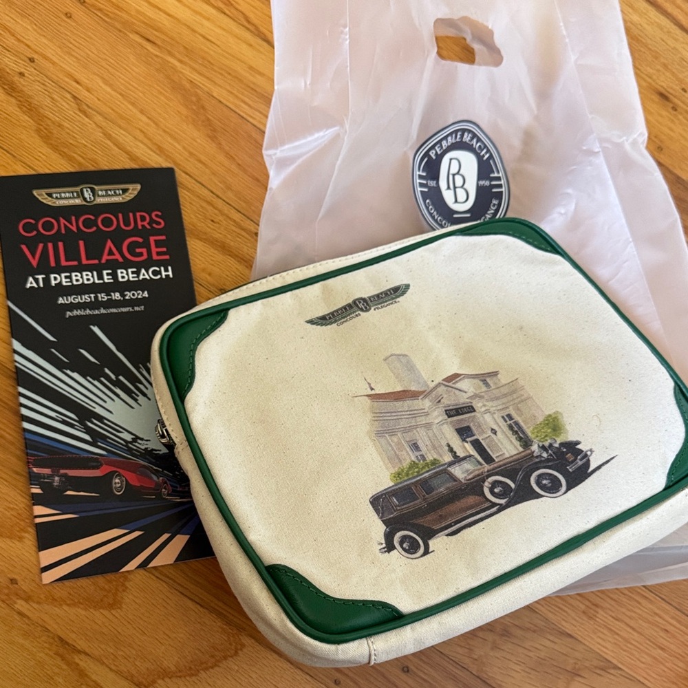 NEW Pebble Beach Canvas Pouch with Vintage Car Design